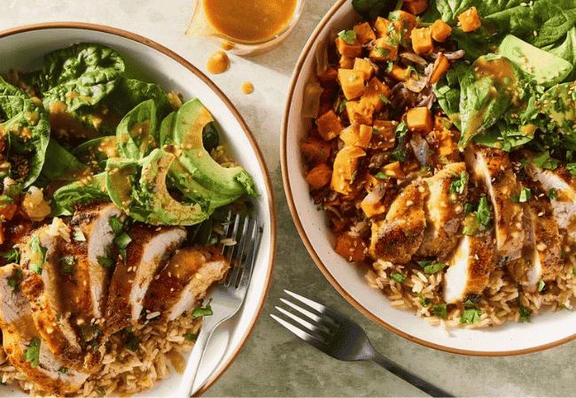 Asian-Inspired Chicken Bowls with Peanut Lime Dressing