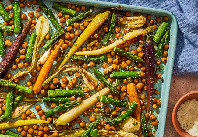 Sheet-Pan Balsamic-Parmesan Roasted Chickpeas & Vegetables